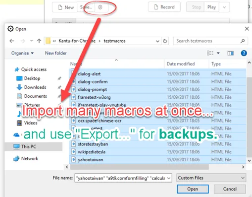 Import many macros at once! - and do not forget to BACKUP (export all) your macros once in while