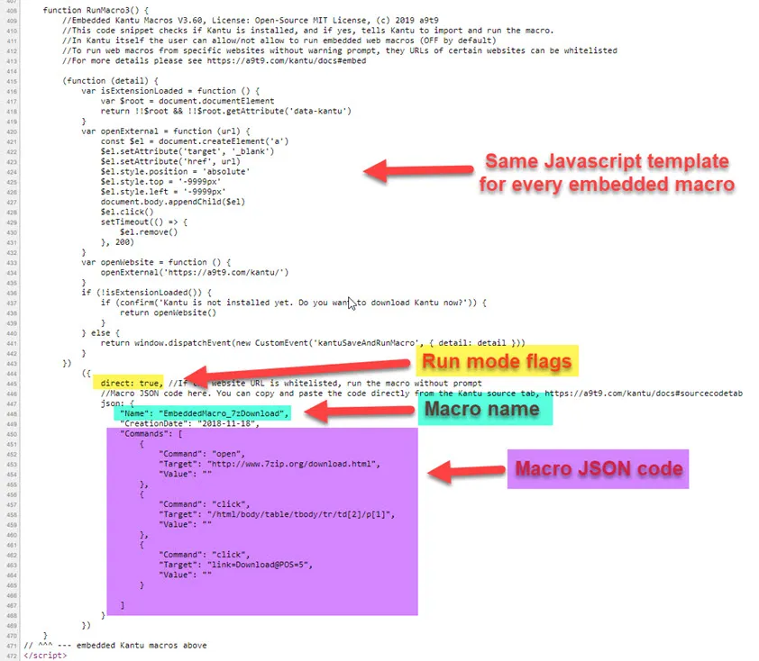 Embedded macros javascript code